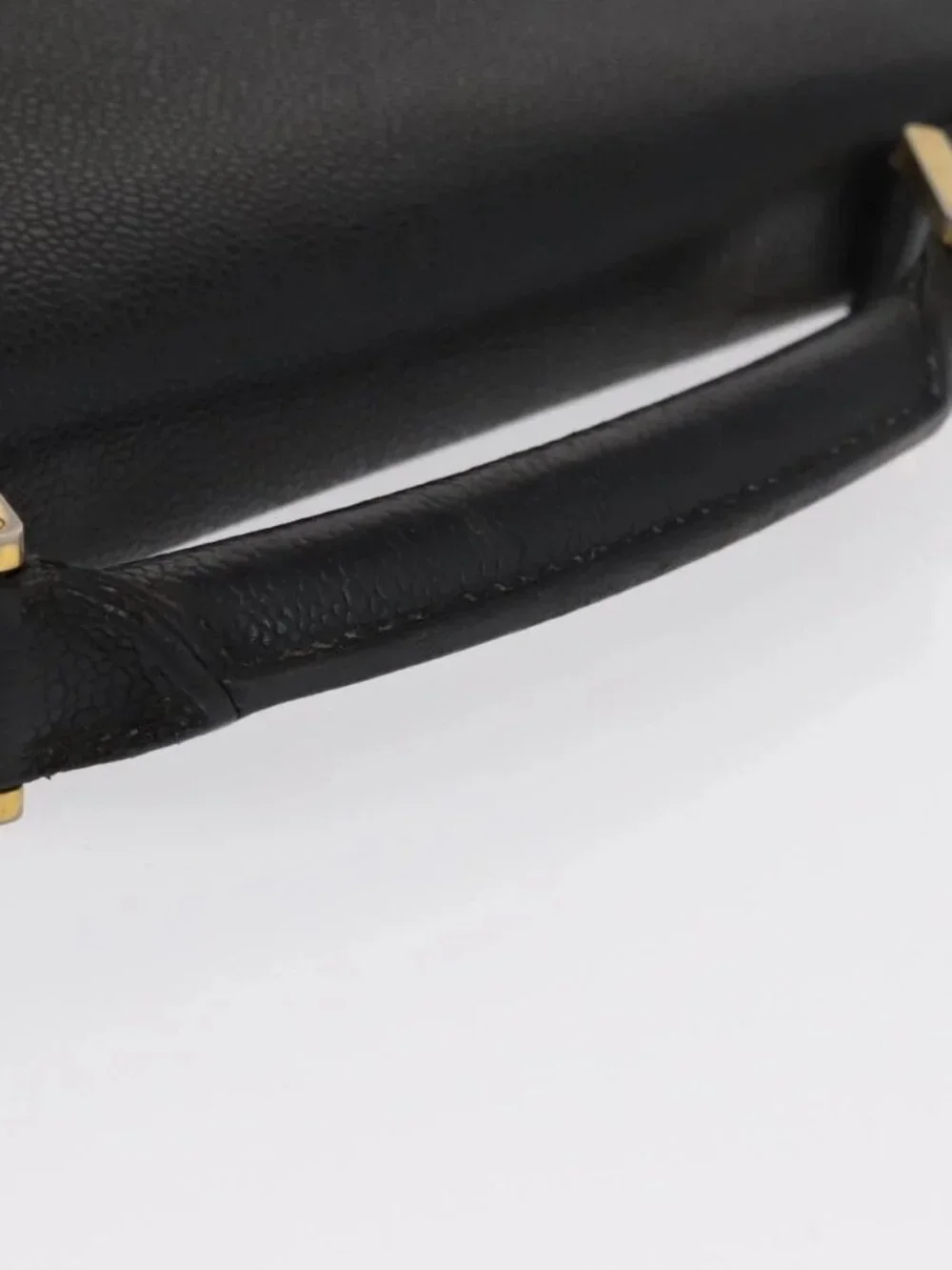 CHANEL Business Bag Grained Calf Skin Black Gold CC Auth 164528